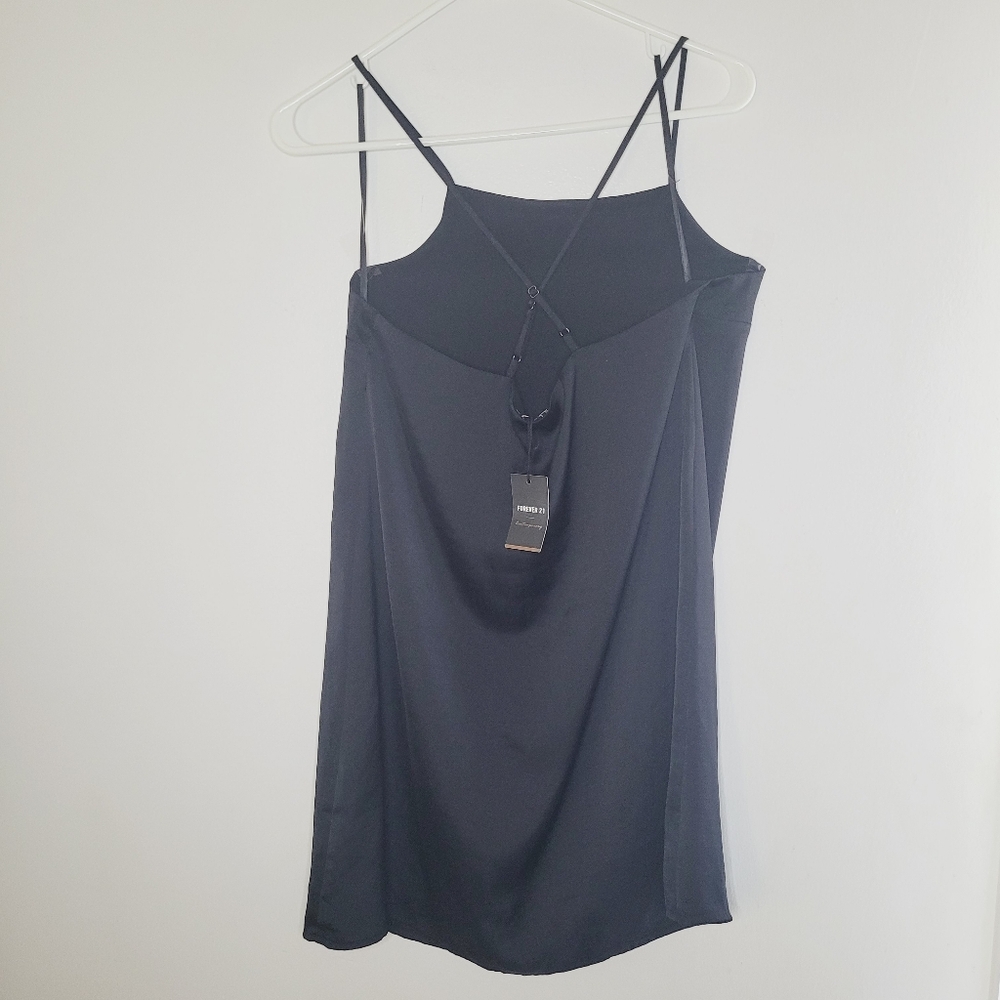 Forever 21 Contemporary Slip Dress Black Lined Criss-cross Back Adjustable Small - Picture 3 of 8